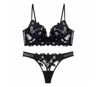OBASDFD Women Lace Lingerie Set Elegant Transparent Underwear Ventilate Ladies Bra and Panty Set(Blue,XL)(Black,M)