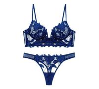 OBASDFD Women Lace Lingerie Set Elegant Transparent Underwear Ventilate Ladies Bra and Panty Set(White,M)(Blue,XL)