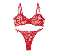 OBASDFD Women LingеRie Set Brassiere Strap Lace Thong Underwear Flower Embroidery Bra Lenceria(Light Red,L)(Red,L)