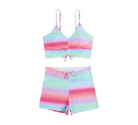OBASDFD Women Summer Casual Two Piece Retro Floral Print High Waist Swimming Trunks Drawstring Lace Up Top, Green, S(Red,L)