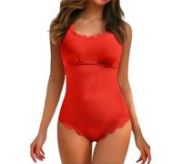 OBASDFD Women Swimsuit Bathing Suits Scalloped Edge and Ribbed Retro Square Neck, Red, XL(Red,L)
