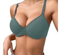 OBASDFD Women Thin Plain Comfortable Breathable Push Up Bra Underwire Three Breasted Sports Bustiers, Red, 38B(Dark Green,32C)