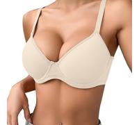 OBASDFD Women Thin Plain Comfortable Breathable Push Up Bra Underwire Three Breasted Sports Bustiers, Red, 38B(Light Yellow,40B)