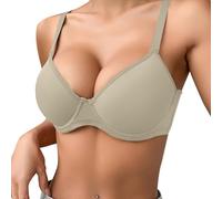 OBASDFD Women Thin Plain Comfortable Breathable Push Up Bra Underwire Three Breasted Sports Bustiers, Red, 38B(Army Green,34B)