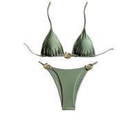 OBASDFD Women's 2 Piece Bikini Set Spaghetti Strap Halter Swimsuit High Cut Bathing Suits Teal(Army Green,S)