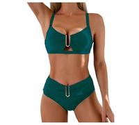 OBASDFD Women's 2 Piece Bikini Set U Wire Cut out Swimsuit Tummy Control High Waisted Summer Beach Bathing Suits Dark(Teal Blue,S)