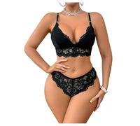 OBASDFD Women's 2 Piece Lingerie Set Lace Triangle Bra and Panty Sets Sexy Babydoll Outfits Black Large(X-Large)