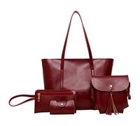 OBASDFD Women's 4 Piece Set Small Leather Casual Handbag: Shoulder Bag, Tote, Holder, Shopper Purse 2026(Red)