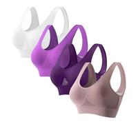 OBASDFD Women's 5 Pack Seamless Bras Wireless Comfort Sleep Bra Plus Size Soft Stretchy Everyday Lounge Bralette(4-Khaki,S)