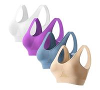 OBASDFD Women's 5 Pack Seamless Bras Wireless Comfort Sleep Bra Plus Size Soft Stretchy Everyday Lounge Bralette(4-Beige,S)