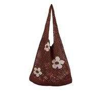 OBASDFD Women's And Mens Japanese Korean Tote Bag, Flower Knitted Mesh Hollow Shoulder(Brown)