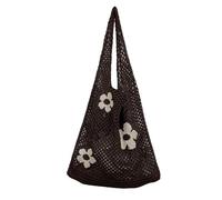 OBASDFD Women's And Mens Japanese Korean Tote Bag, Flower Knitted Mesh Hollow Shoulder(Coffee)