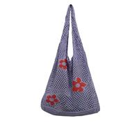 OBASDFD Women's And Mens Japanese Korean Tote Bag, Flower Knitted Mesh Hollow Shoulder(Dark Purple)