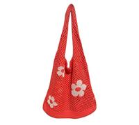 OBASDFD Women's And Mens Japanese Korean Tote Bag, Flower Knitted Mesh Hollow Shoulder(Red)