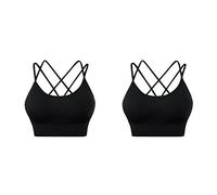 OBASDFD Women's Back Sports Bra Padded Straps Cropped for Yoga Workout Fitness Low Bras Pack of 2, Black, 3XL(Black,XXL)