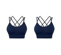OBASDFD Women's Back Sports Bra Padded Straps Cropped for Yoga Workout Fitness Low Bras Pack of 2, Blue, 3XL(Navy,L)
