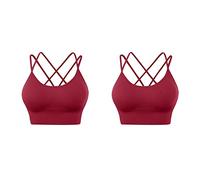 OBASDFD Women's Back Sports Bra Padded Straps Cropped for Yoga Workout Fitness Low Bras Pack of 2, Wine Red, XXL(Wine Red,M)