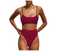 OBASDFD Women's Bikini Set with Halterneck Push Up Bottoms Top Two Piece Swimsuit, Yellow, XL(Wine Red,S)