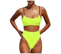 OBASDFD Women's Bikini Set with Halterneck Push Up Bottoms Top Two Piece Swimsuit, Yellow, XL(Yellow,S)