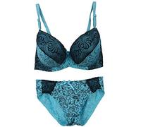 OBASDFD Women's Comfortable Push Up Embroidery Lace Bra and Panty Set Plus Size Blue(Beige,36C)