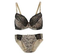 OBASDFD Women's Comfortable Push Up Embroidery Lace Bra and Panty Set Plus Size Blue(Beige,38/85D)