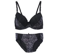 OBASDFD Women's Comfortable Push Up Embroidery Lace Bra and Panty Set Plus Size Blue(Black,42E)
