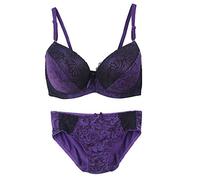 OBASDFD Women's Comfortable Push Up Embroidery Lace Bra and Panty Set Plus Size Blue(Purple,38E)