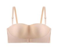 OBASDFD Women's Comfortable Strapless Bra with Non Slip Wrap Breast Shine, Beautiful Button Back and Traceless, Coffee, 8(Beige,12)