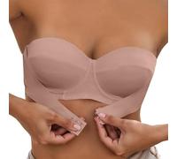 OBASDFD Women's Comfortable Wireless Front Closure Bra for Everyday Use with Design and Transparent Straps, Green, 38B(Beige,34C)
