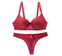 OBASDFD Women's Lace Bra Set Sexy Lingerie and Thongs and Panty Push Up Underwire Red(Blue,34B)