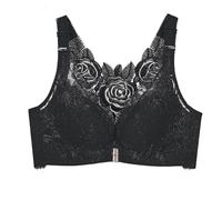 OBASDFD Women's Lace Edge Buckle Front Bra Without Steel Ring Movement Seamless Gathering Adjustment Yoga Sleep Large, Dark Green, 38DD(Black,40DD)