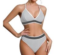 OBASDFD Women's Lingerie Contrast Colours Matching Workout Sports Bra and Panties Set 2-Piece Yoga Gym Bralette and Thong, Wine Red, M(Gray,L)