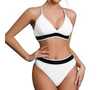 OBASDFD Women's Lingerie Contrast Colours Matching Workout Sports Bra and Panties Set 2-Piece Yoga Gym Bralette and Thong, Wine Red, M(White,S)