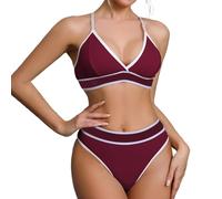 OBASDFD Women's Lingerie Contrast Colours Matching Workout Sports Bra and Panties Set 2-Piece Yoga Gym Bralette and Thong, Wine Red, M(Wine Red,L)