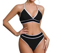 OBASDFD Women's Lingerie Contrast Colours Matching Workout Sports Bra and Panties Set 2-Piece Yoga Gym Bralette and Thong, Wine Red, M(Black,M)