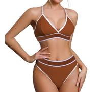 OBASDFD Women's Lingerie Contrast Colours Matching Workout Sports Bra and Panties Set 2-Piece Yoga Gym Bralette and Thong, Wine Red, M(Coffee,L)