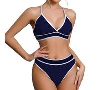 OBASDFD Women's Lingerie Contrast Colours Matching Workout Sports Bra and Panties Set 2-Piece Yoga Gym Bralette and Thong, Wine Red, M(Blue,L)