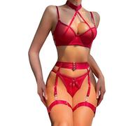 OBASDFD Women's Neck Bra Set Thin Mesh Binding Underwear Women Lingerie Sets 2026 Festival Outfit Bodysuits Top, Black, S(Red,S)