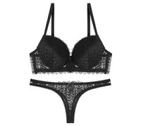 OBASDFD Women's Plain Sexy Push Up Bra Thong Set Lace Underwear Panties, Black, 38B(Black,38B)