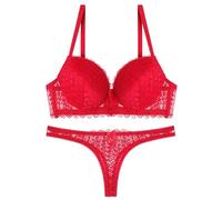 OBASDFD Women's Plain Sexy Push Up Bra Thong Set Lace Underwear Panties, Red, 40B(Black,38B)