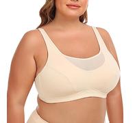 OBASDFD Women's Plus Size Sports Bra Without Underwired Edge American Style Front Closure Comfortable Backless Design, Beige, 6XL(Beige,S)