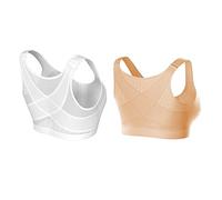 OBASDFD Women's Posture Bra with Front Closure, Full Coverage, Back Support, Wireless, Comfortable, 2 PCs (Beige White), Multicoloured, S(M)