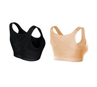 OBASDFD Women's Posture Bra with Front Closure, Full Coverage, Back Support, Wireless, Comfortable, 2 PCs (Black Beige), Multicoloured, 4XL(XL)