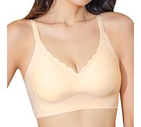 OBASDFD Women's Seamless Jelly Lift Bra Firm Cup Push Up Chest Thin Underwire, Lightblue, XXL(Beige,M)