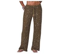 OBASDFD Women's Sequin Crochet Cover Up Pants Hollow out Beach Swimwear Brown X-Small(Brown Green,S)