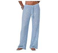 OBASDFD Women's Sequin Crochet Cover Up Pants Hollow out Beach Swimwear Brown X-Small(Light Blue,X-Large)