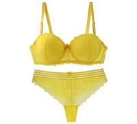 OBASDFD Women's Sexy Lace Bra and Panty Set Push Up Underwire Padded & Everyday Bras Yellow(Pink,40C)