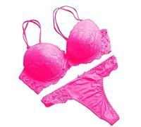 OBASDFD Women's Sexy Lace Lingerie Underwire Push Up Lifting Double Shoulder Strap Bra and Thongs Panty Two Piece Set(Pink,Large)