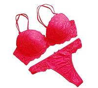 OBASDFD Women's Sexy Lace Lingerie Underwire Push Up Lifting Double Shoulder Strap Bra and Thongs Panty Two Piece Set(Red,XXL)
