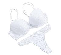 OBASDFD Women's Sexy Lace Lingerie Underwire Push Up Lifting Double Shoulder Strap Bra and Thongs Panty Two Piece Set(White,XXL)